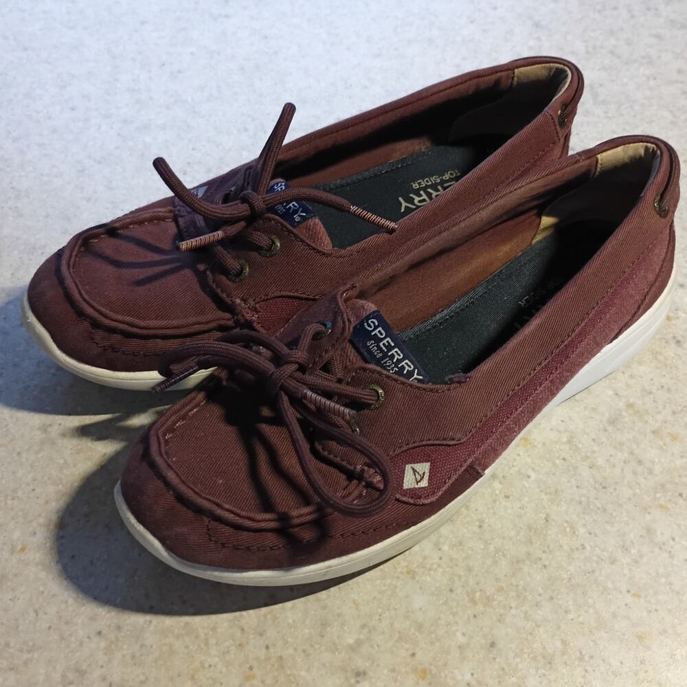 Sperry Women Boat Sneakers STS808209 7 Burgundy Leather Preppy Coastal Quietlux